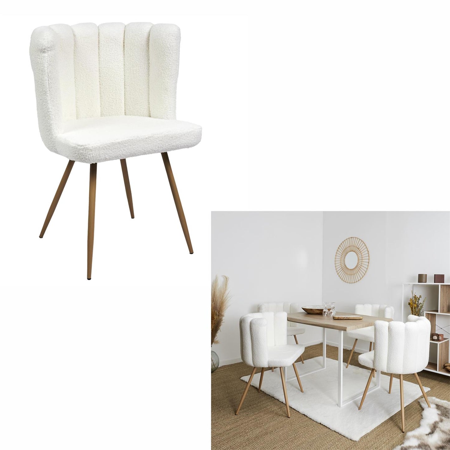 Chaise design effet bouclette Ariel - Blanc