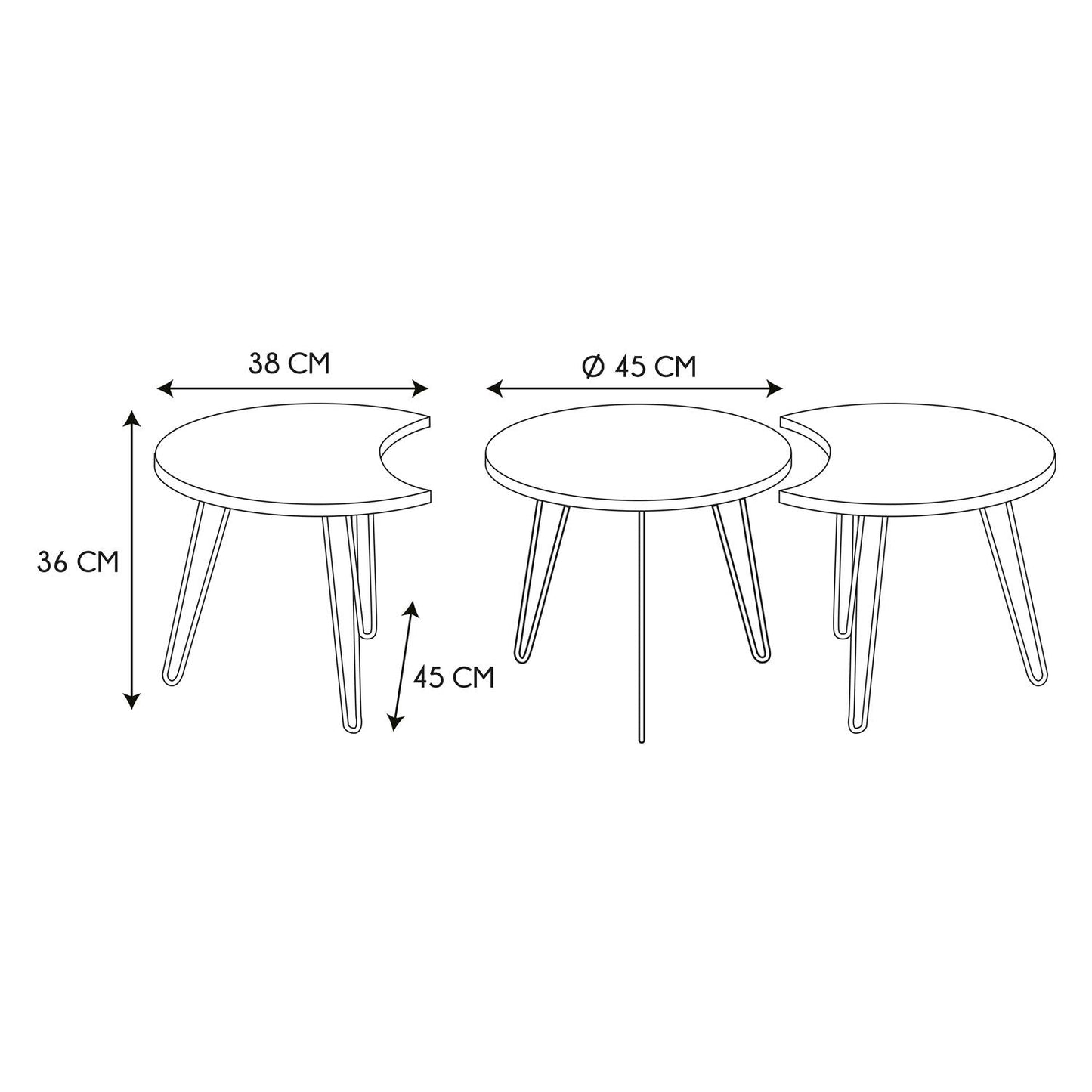 Trio De Tables Gigognes - Beige Et Noire - H. 36cm