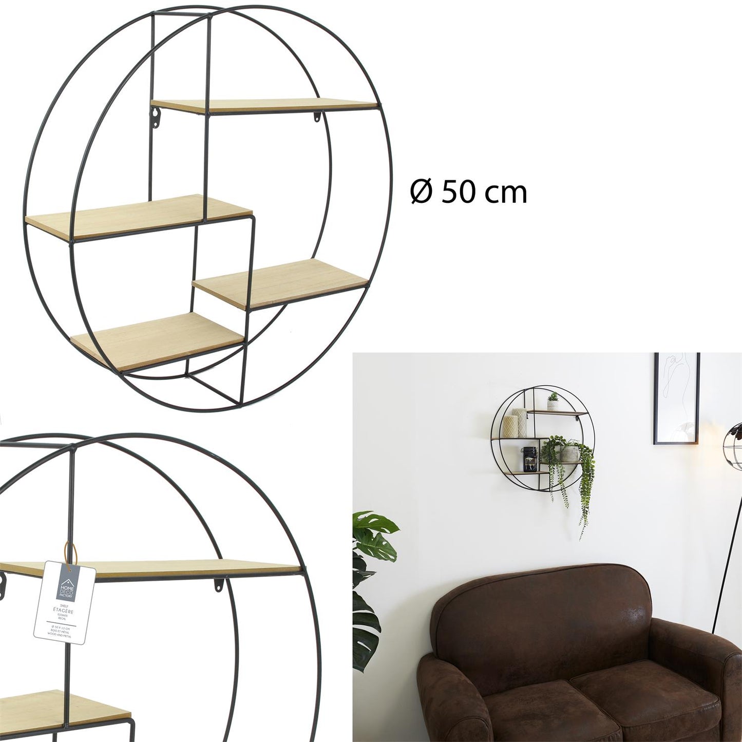 Étagère Murale Design "4 Niveaux" 50cm Naturel