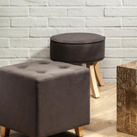 Lot de 2 Tabouret rond 36x35,5 cm en tissu gris anthracite et naturel