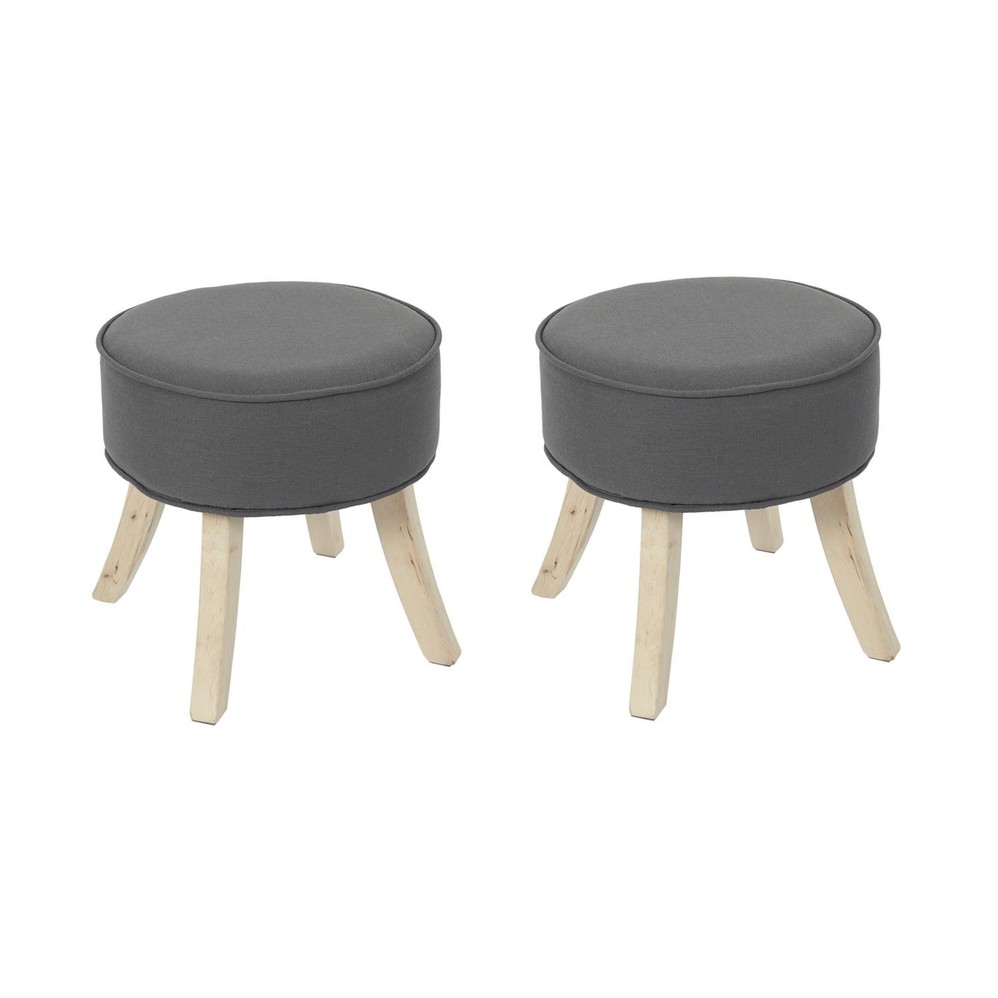 Lot de 2 Tabouret rond 36x35,5 cm en tissu gris anthracite et naturel