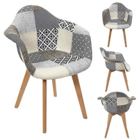 Lot de 2 Fauteuils chaise patchwork gris 85x59x64cm