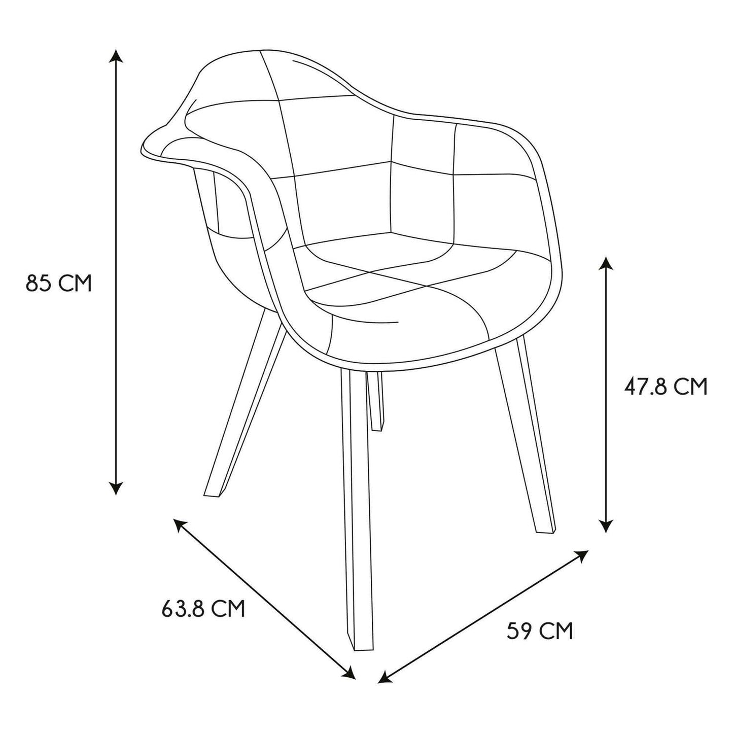 Lot de 2 Fauteuils chaise patchwork gris 85x59x64cm