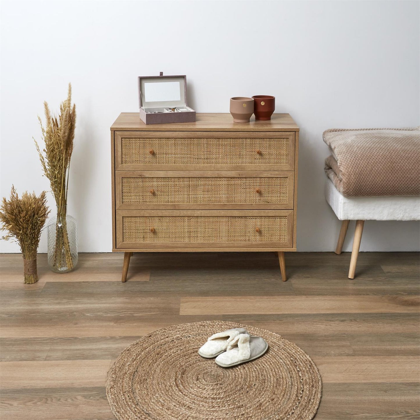 Commode En Bois 3 Tiroirs "bali" 90cm Naturel