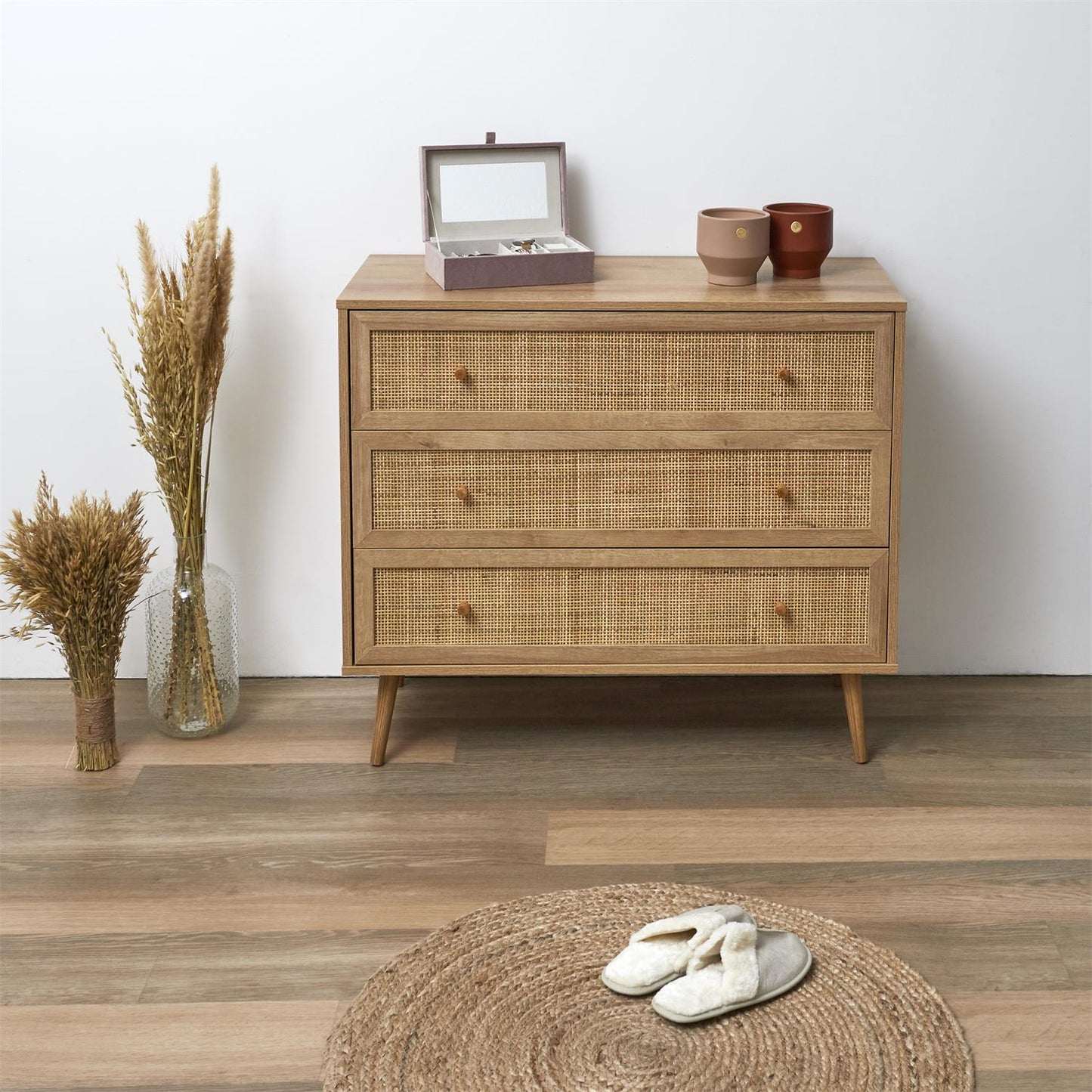 Commode En Bois 3 Tiroirs "bali" 90cm Naturel