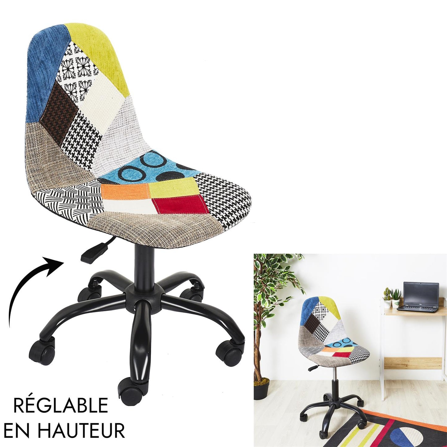 Chaise de bureau patchwork 55,5x91x44cm