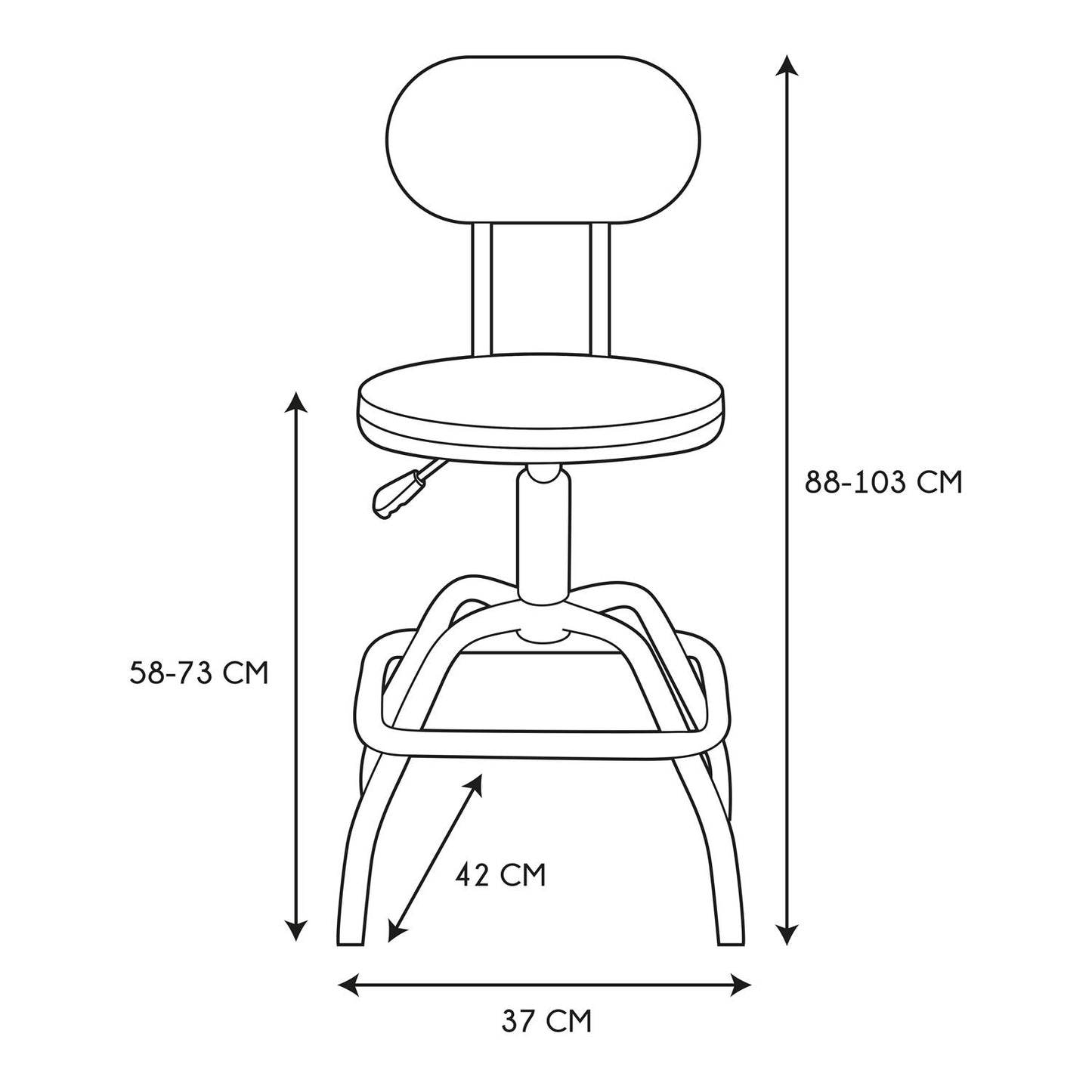 Tabouret Chaise de bar hauteur régalble en bois et métal