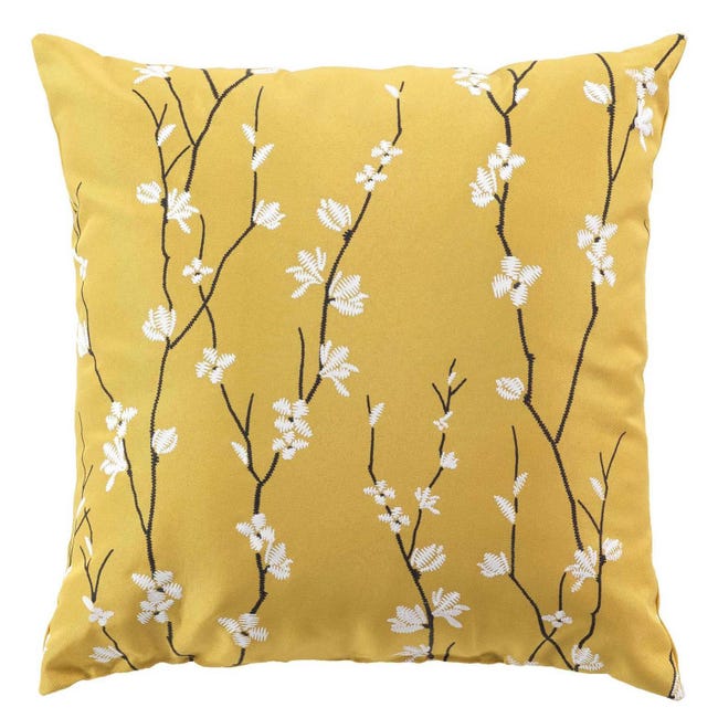 COUSSIN 45 x 45 CM POLYESTER IMPRIME APPLIQUE SAKURA JAUNE