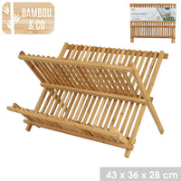 Egouttoir à Vaisselle Pliant Bambou 2 Niveaux - 43 x 36 x H.28 cm