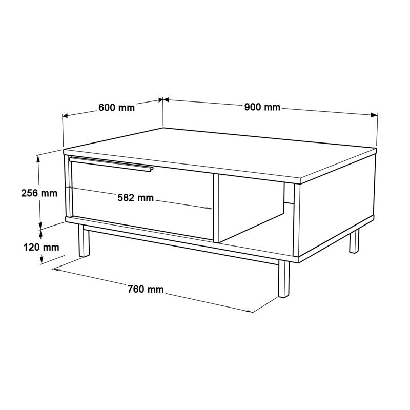 Table basse avec rangement  90x60x37,6 cm