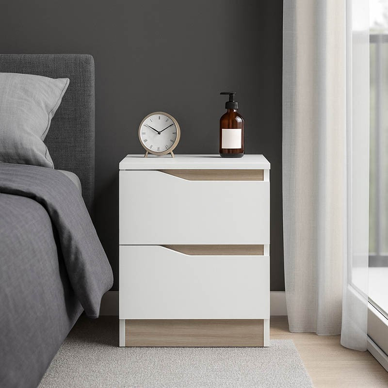 Table de chevet en bois 2 tiroirs blanche 40x40x50 cm