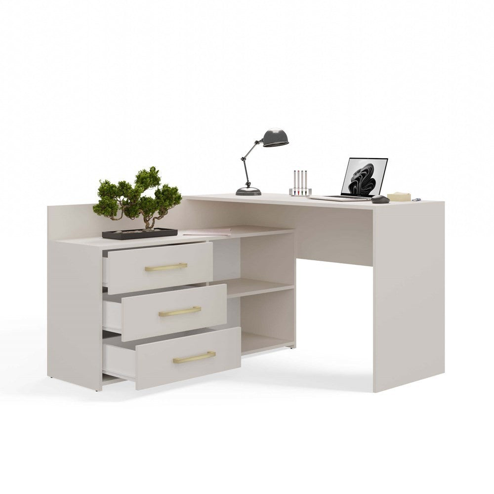 Bureau d'angle NOZE 3 tiroirs Blanc 120X50X76 cm