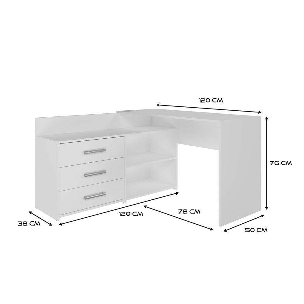 Bureau d'angle NOZE 3 tiroirs Blanc 120X50X76 cm