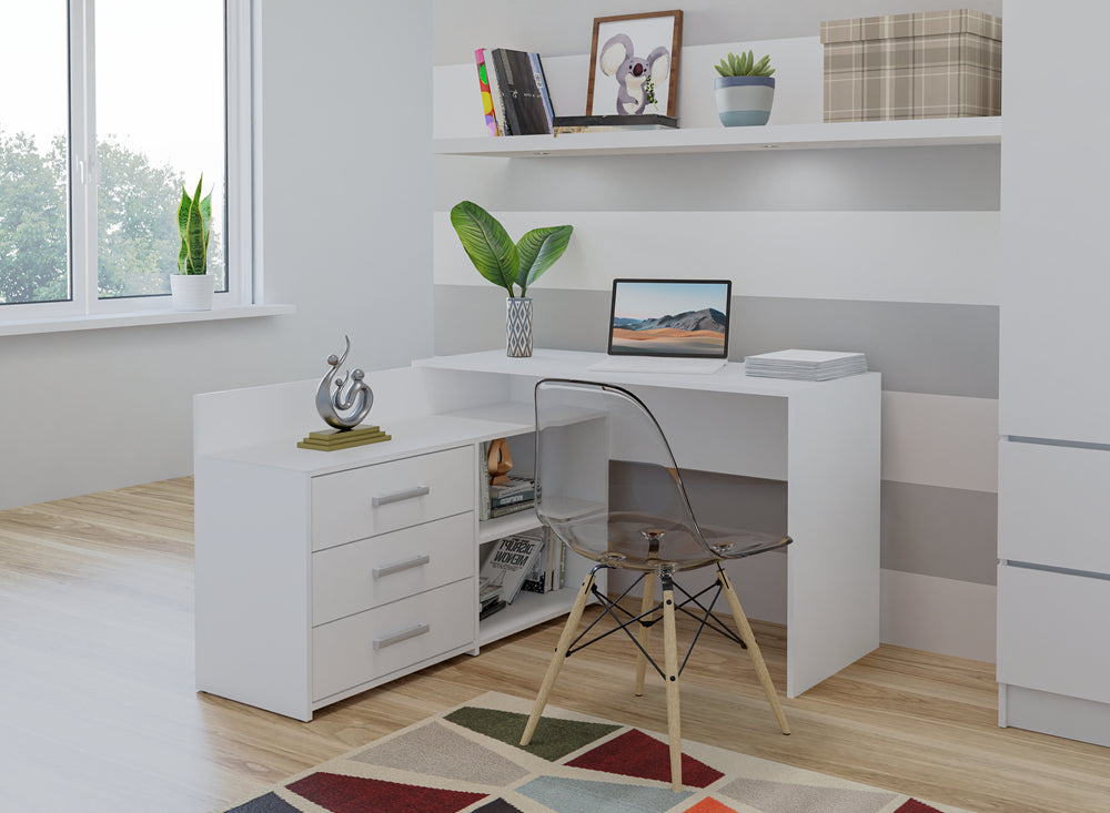 Bureau d'angle NOZE 3 tiroirs Blanc 120X50X76 cm