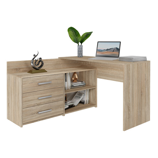 Bureau d'angle NOZE 3 tiroirs marron bois chêne 120X50X76 cm