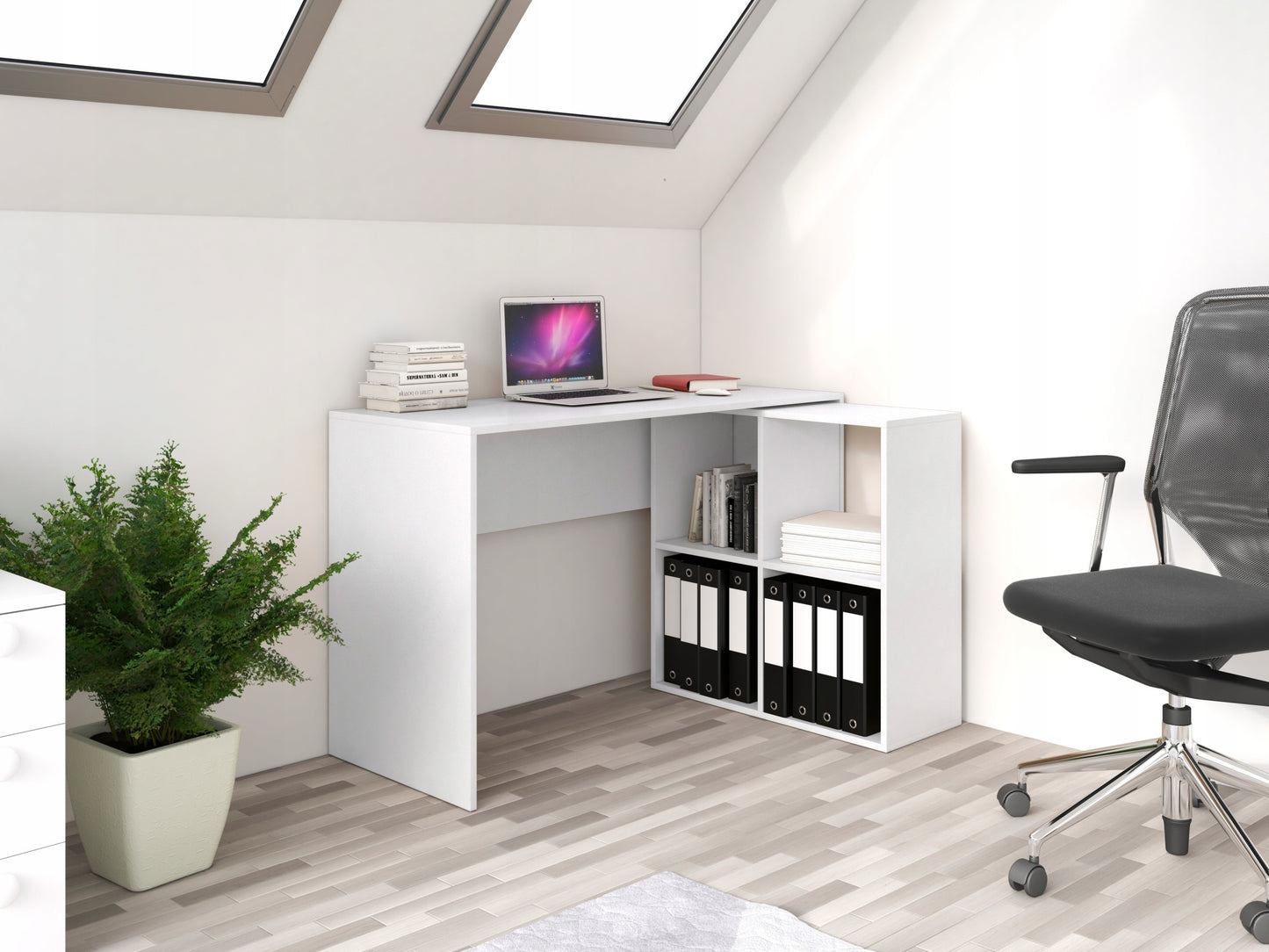 Bureau d'angle RITA 120x50x76 cm 4 niches Blanc