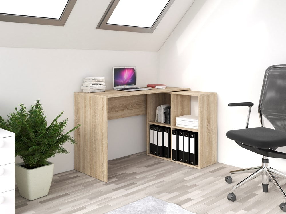 Bureau d'angle RITA 120x50x76cm 4 niches de rangement Bois Sonoma
