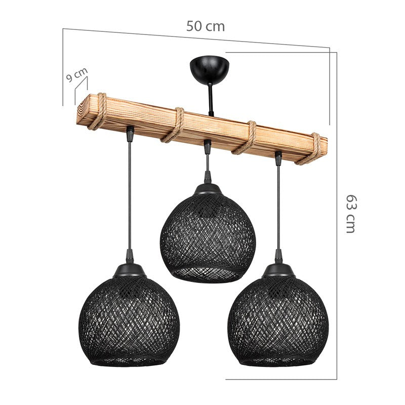 Suspension luminaire Plafonnier Fiona Ε27 noir-naturel 50x20x63cm