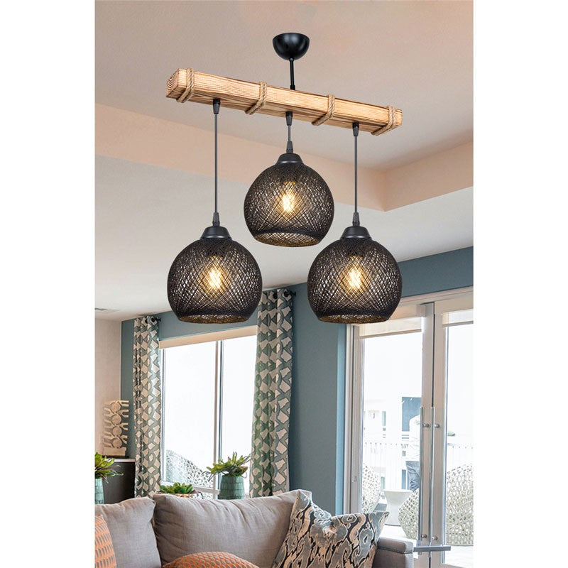 Suspension luminaire Plafonnier Fiona Ε27 noir-naturel 50x20x63cm