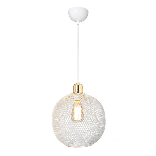 Suspension luminaire Plafonnier E27 blanc-doré D26x70cm