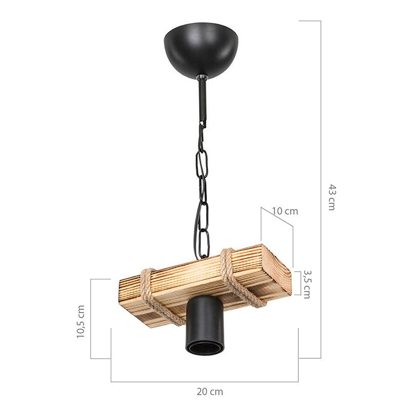 suspension luminnaire Ε27 métal noir-naturel 20x10x43 cm