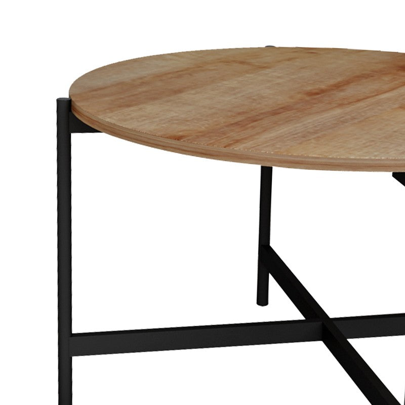 Table basse bois mélamine naturel noir 80x45 cm