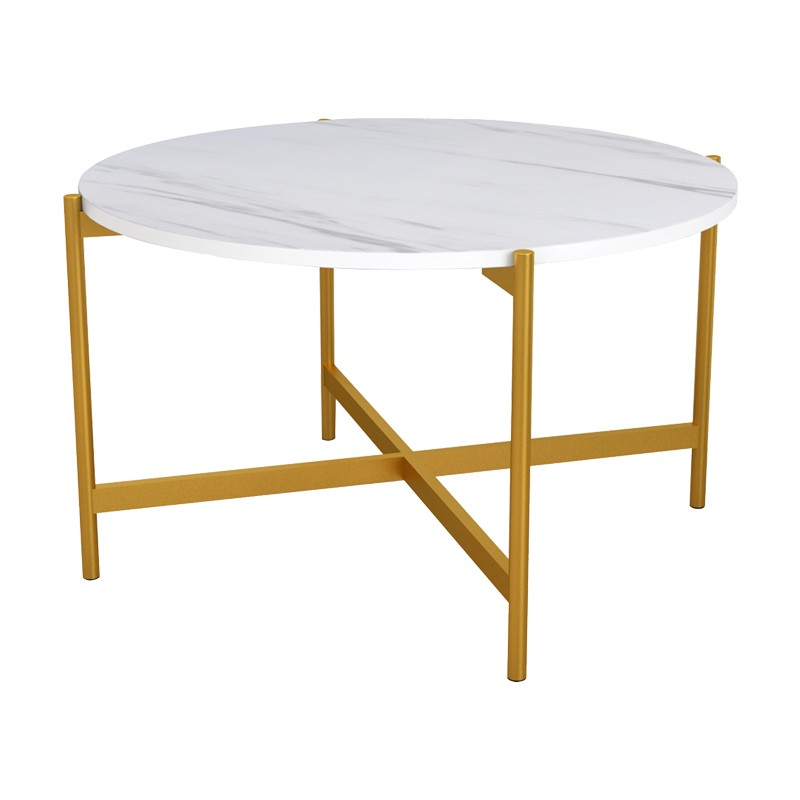 Table basse marbre blanc pied doré 80x45 cm