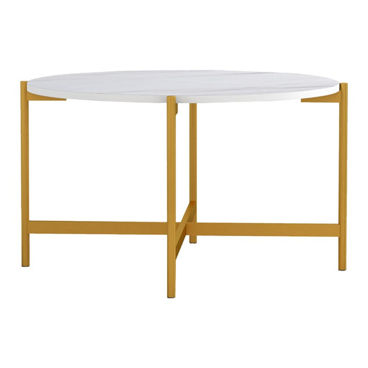 Table basse marbre blanc pied doré 80x45 cm