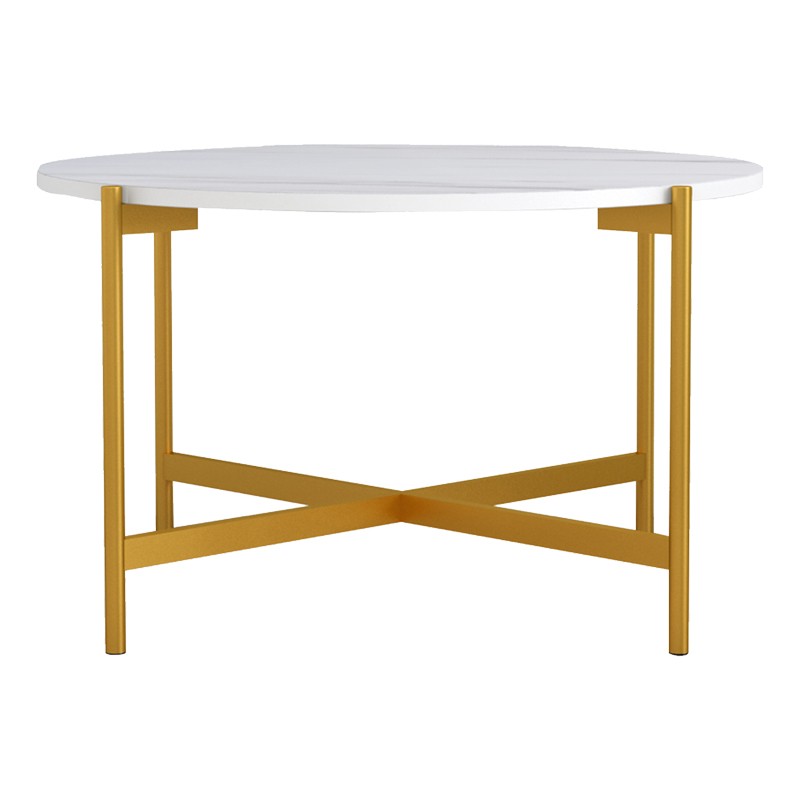 Table basse marbre blanc pied doré 80x45 cm