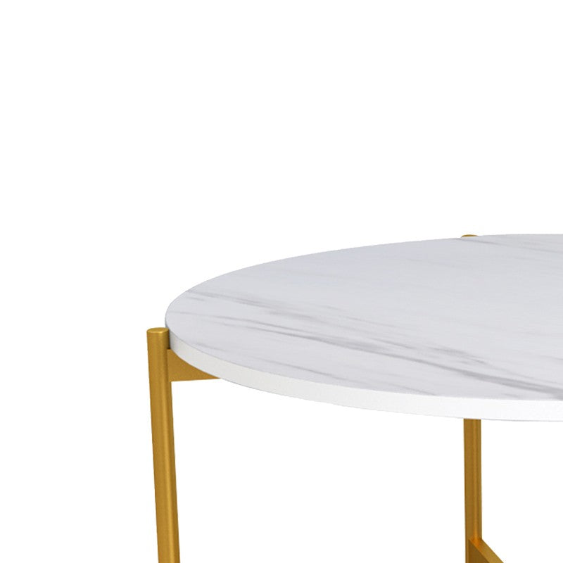 Table basse marbre blanc pied doré 80x45 cm