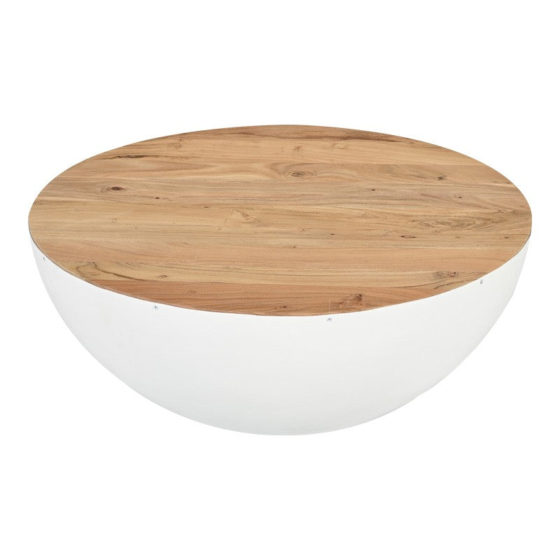 Table basse blanc bois d'acacia massif 90x40 cm