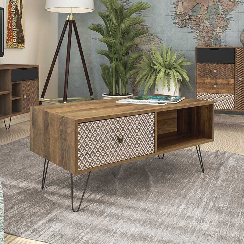 Table basse Boho bois noyer 100x50x46cm