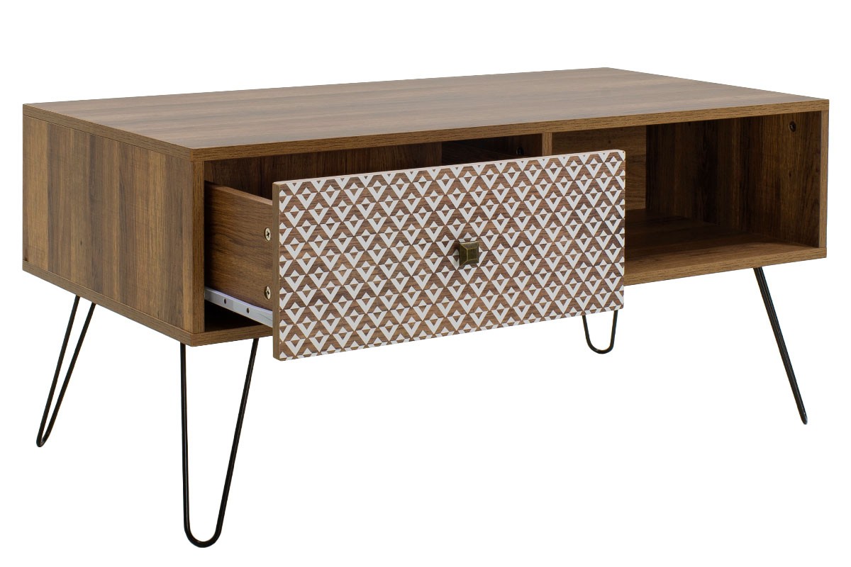 Table basse Boho bois noyer 100x50x46cm