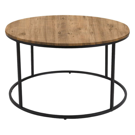 Table basse bois chêne mélaminé pied métal noir 60x42 cm