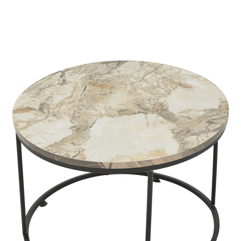 Table basse marbre blanc pied métal noir 60x42 cm