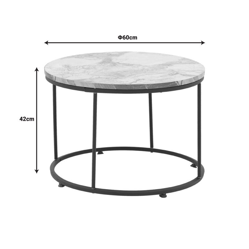 Table basse marbre blanc pied métal noir 60x42 cm