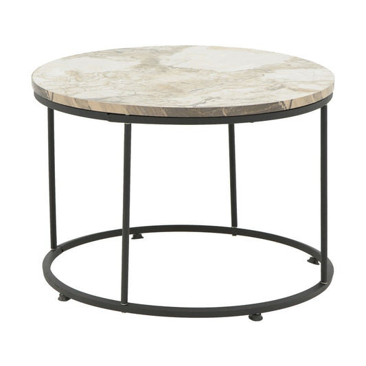 Table basse marbre blanc pied métal noir 60x42 cm