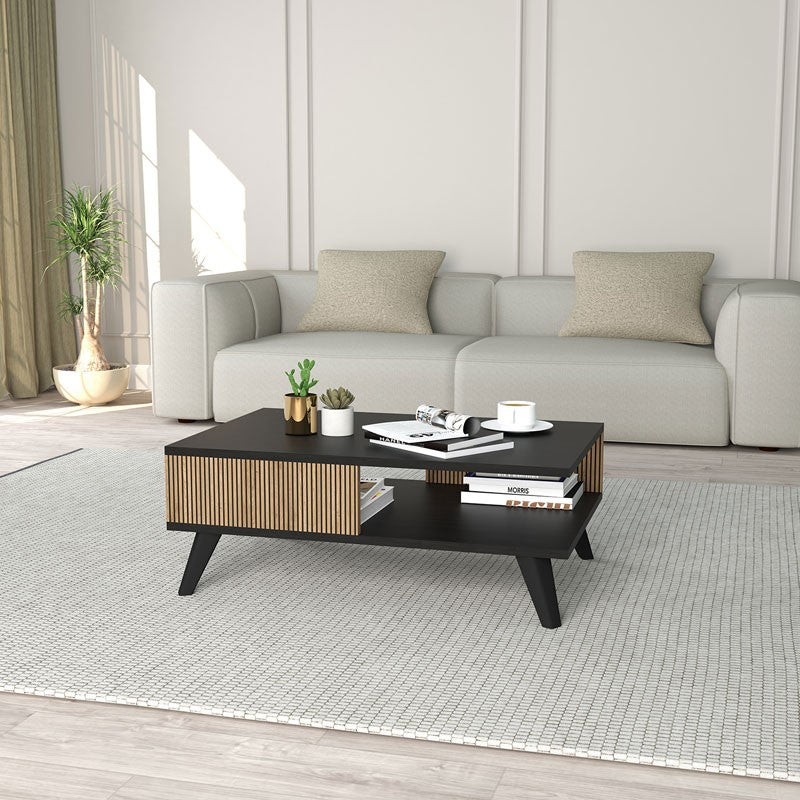 Table basse bois mélaminé chêne noir 83x54x34 cm