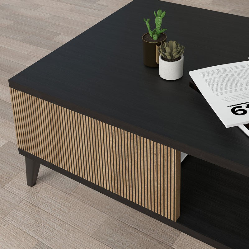 Table basse bois mélaminé chêne noir 83x54x34 cm