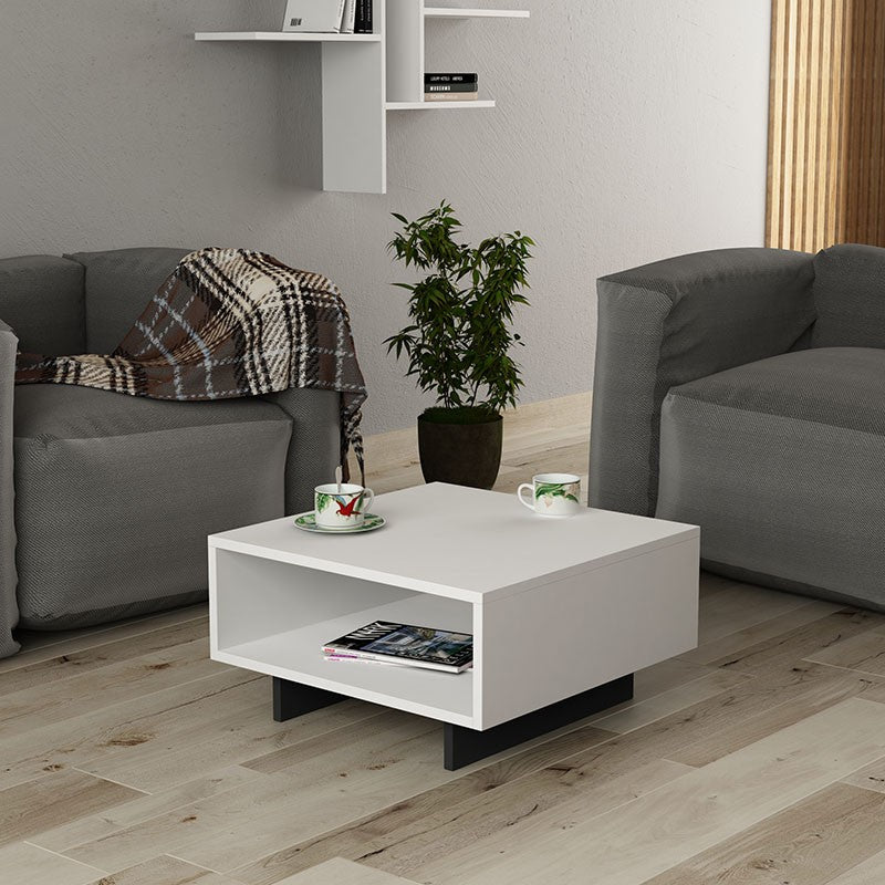 Table basse Hola blanche - pied anthracite 60x60x32 cm