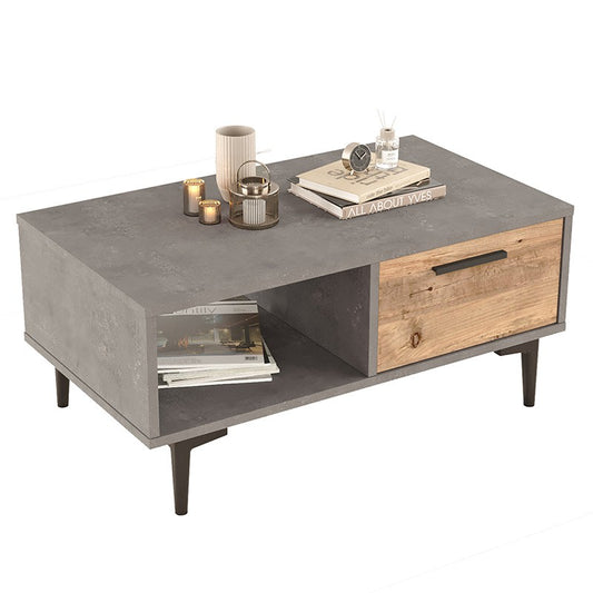 Table basse Jethro gris ciment bois sonoma 90x51x40,6 cm