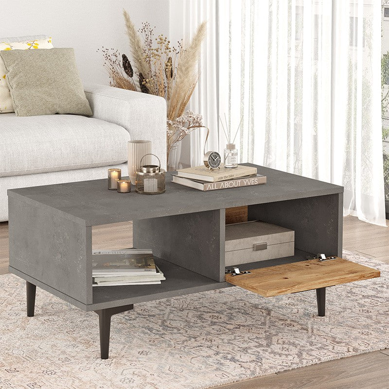 Table basse Jethro gris ciment bois sonoma 90x51x40,6 cm