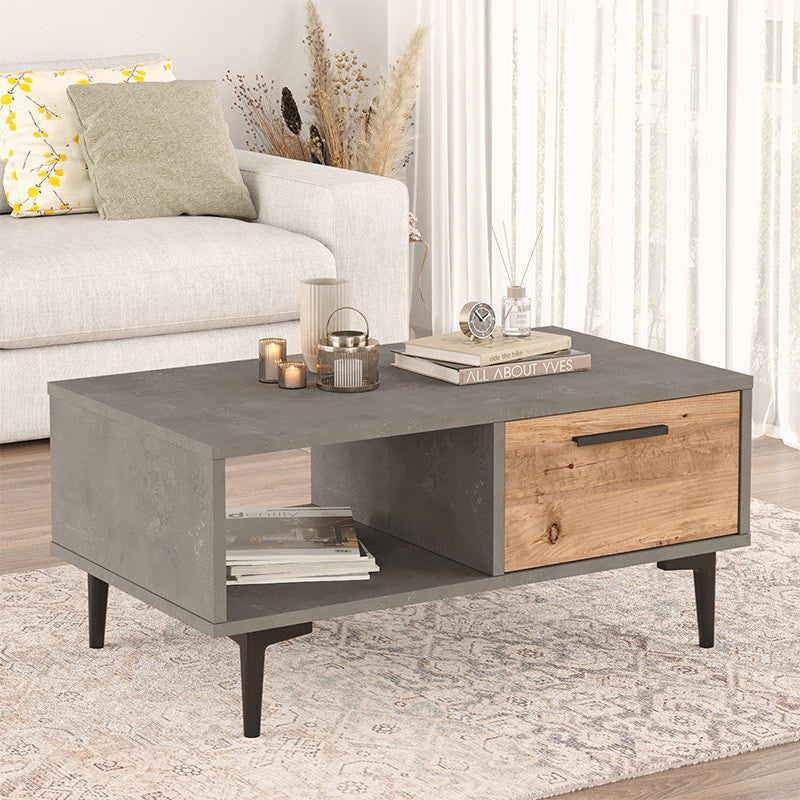 Table basse Jethro gris ciment bois sonoma 90x51x40,6 cm