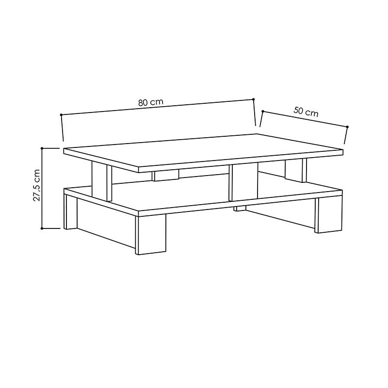 Table basse bois couleur chêne 80x50x27,5 cm