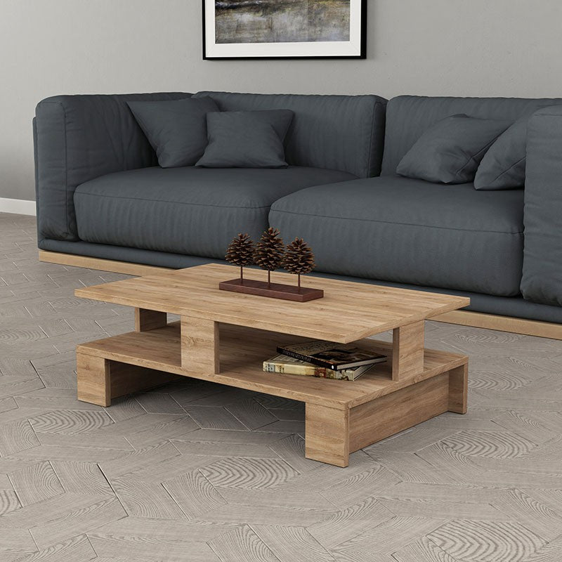 Table basse bois couleur chêne 80x50x27,5 cm