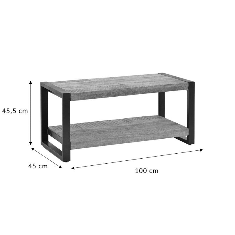 Table basse bois de manguier massif naturel noir 100x45x45,5 cm