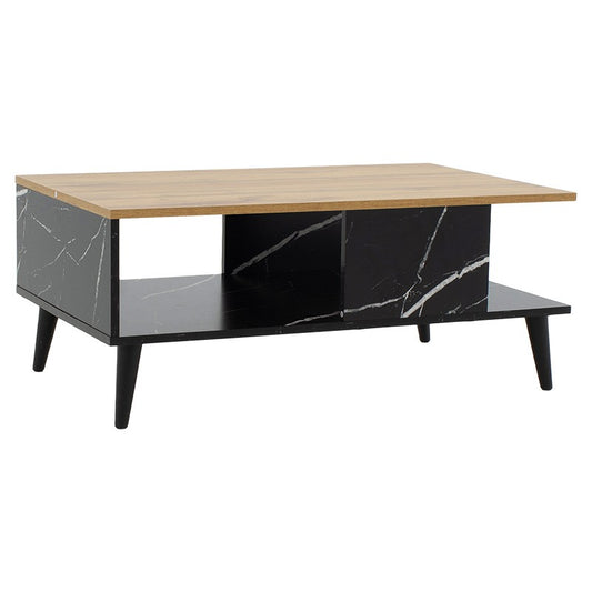 Table basse marbre bois sonoma noir 90x54x37,5cm