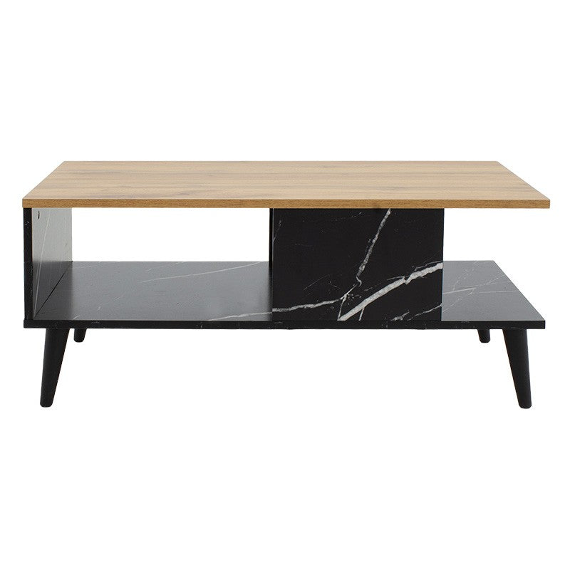 Table basse marbre bois sonoma noir 90x54x37,5cm