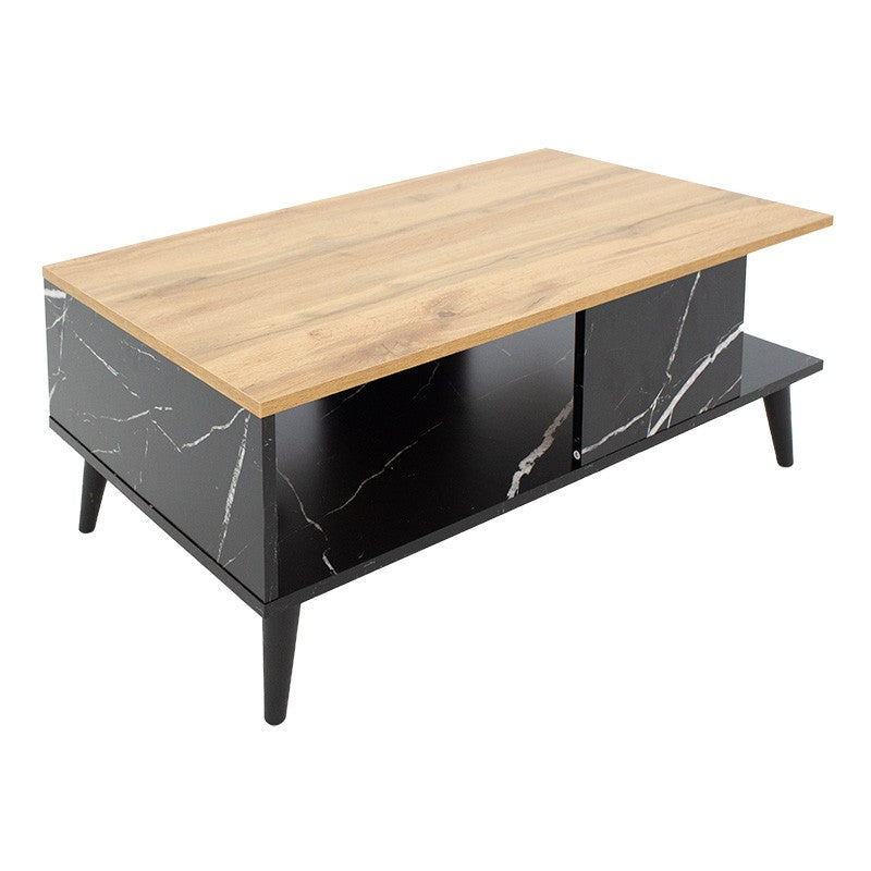Table basse marbre bois sonoma noir 90x54x37,5cm