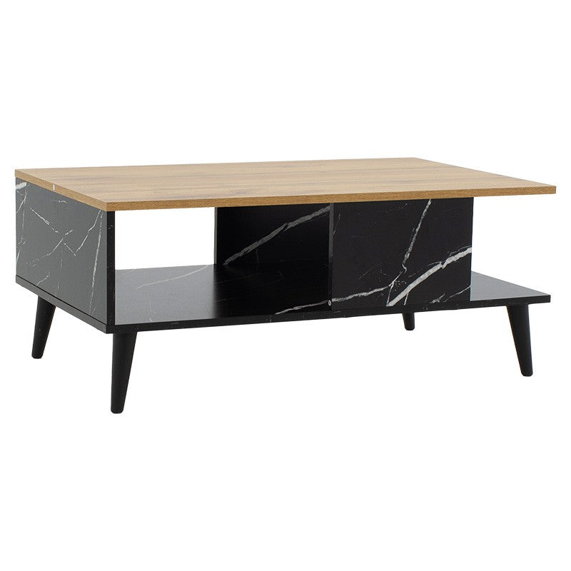 Table basse marbre bois sonoma noir 90x54x37,5cm